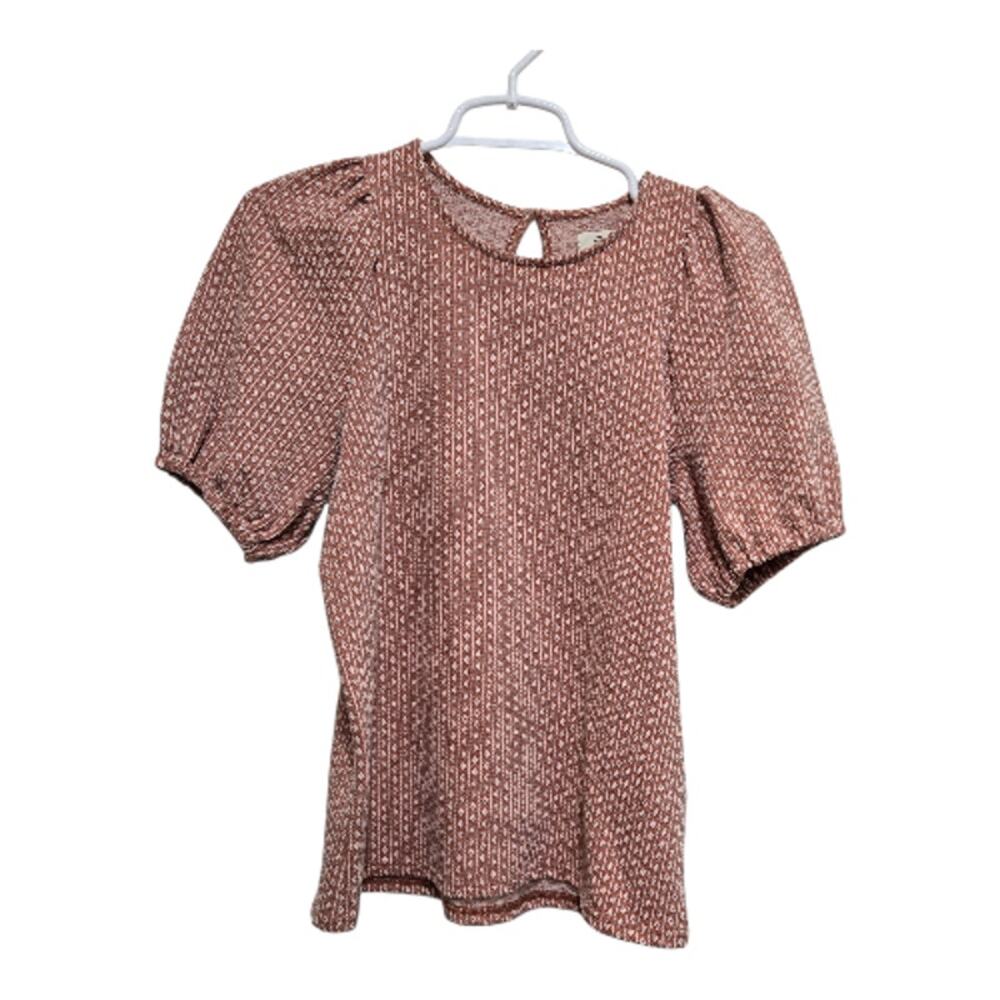 Madewell Rust Floral Puff Sleeve Top Womens Small Keyhole Back